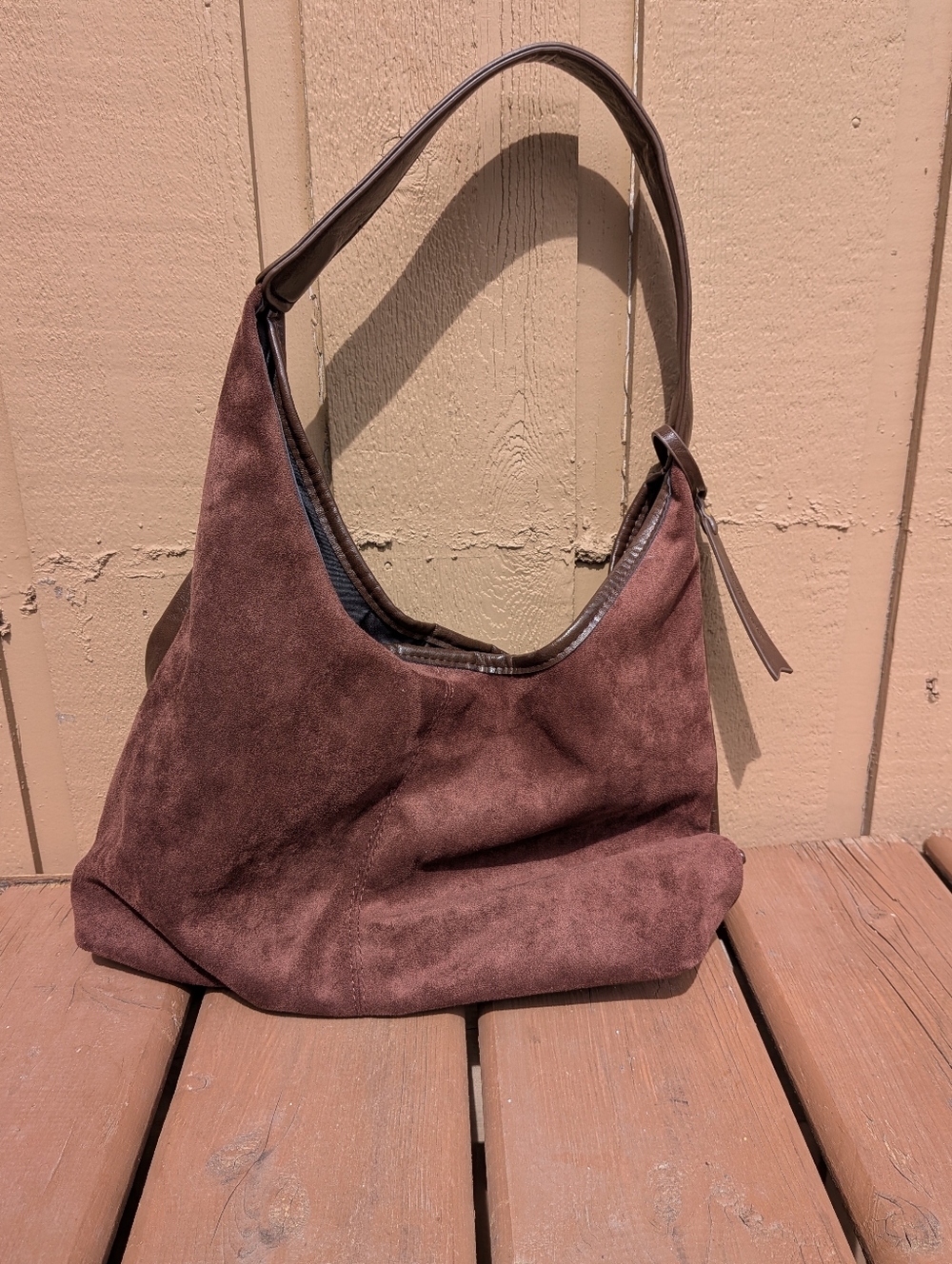 Suede Hobo Shoulder Bag in Brown